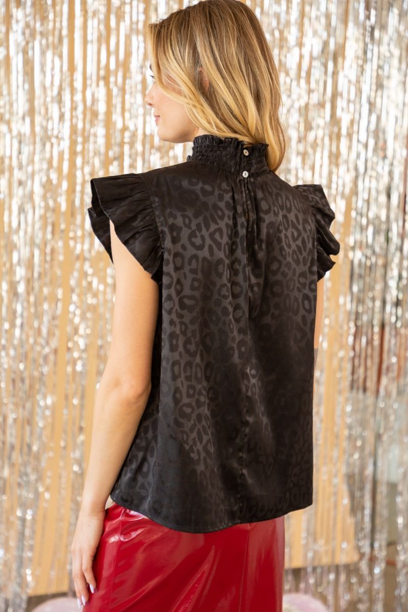 SILKY BLACK LEOPARD TOP