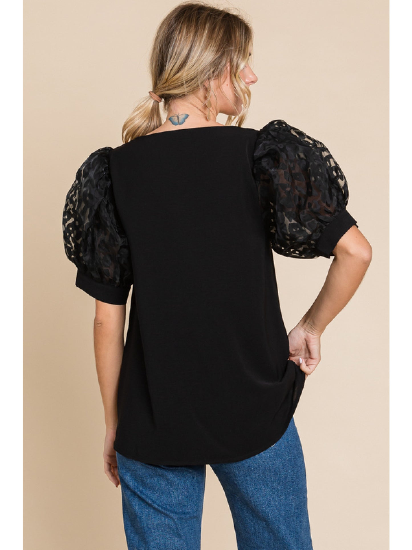 Short Sleeve Cheetah Puff Sleeve