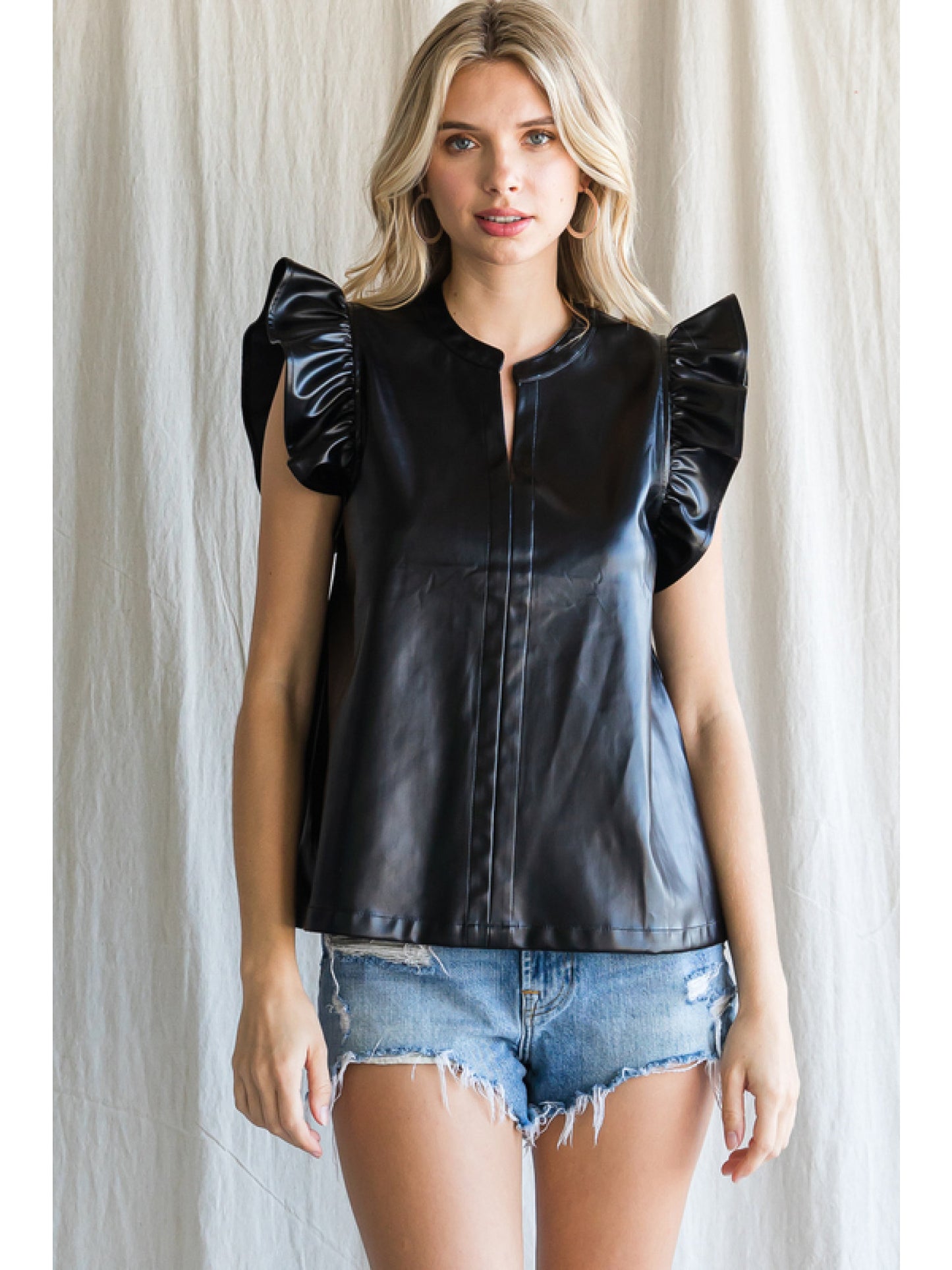 Faux Leather Ruffle Top