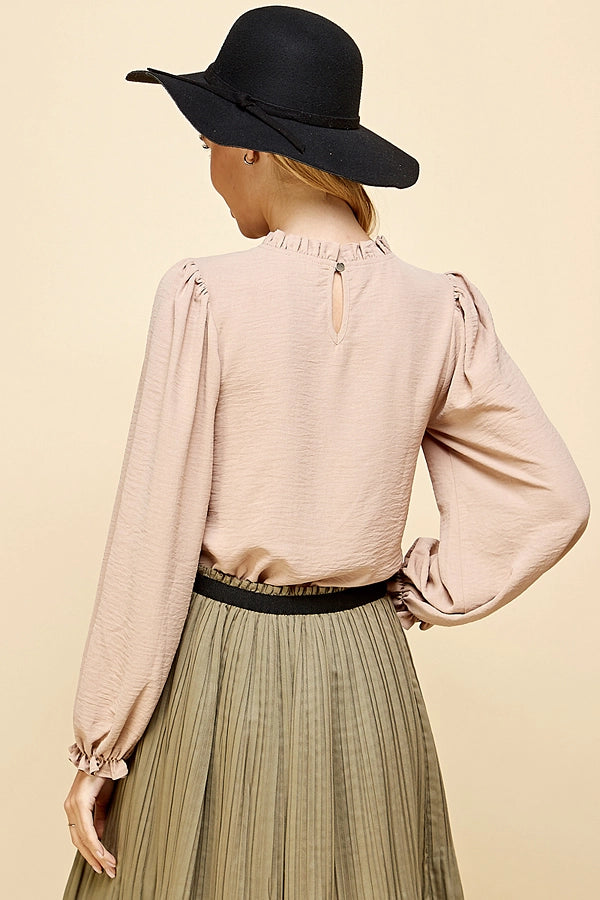 Mock Neck with Ruffle Sleeve Blouse