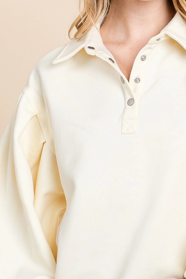 Fleece Pullover Button Down Top