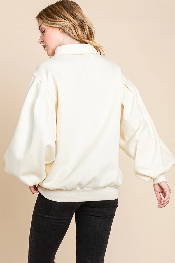 Fleece Pullover Button Down Top