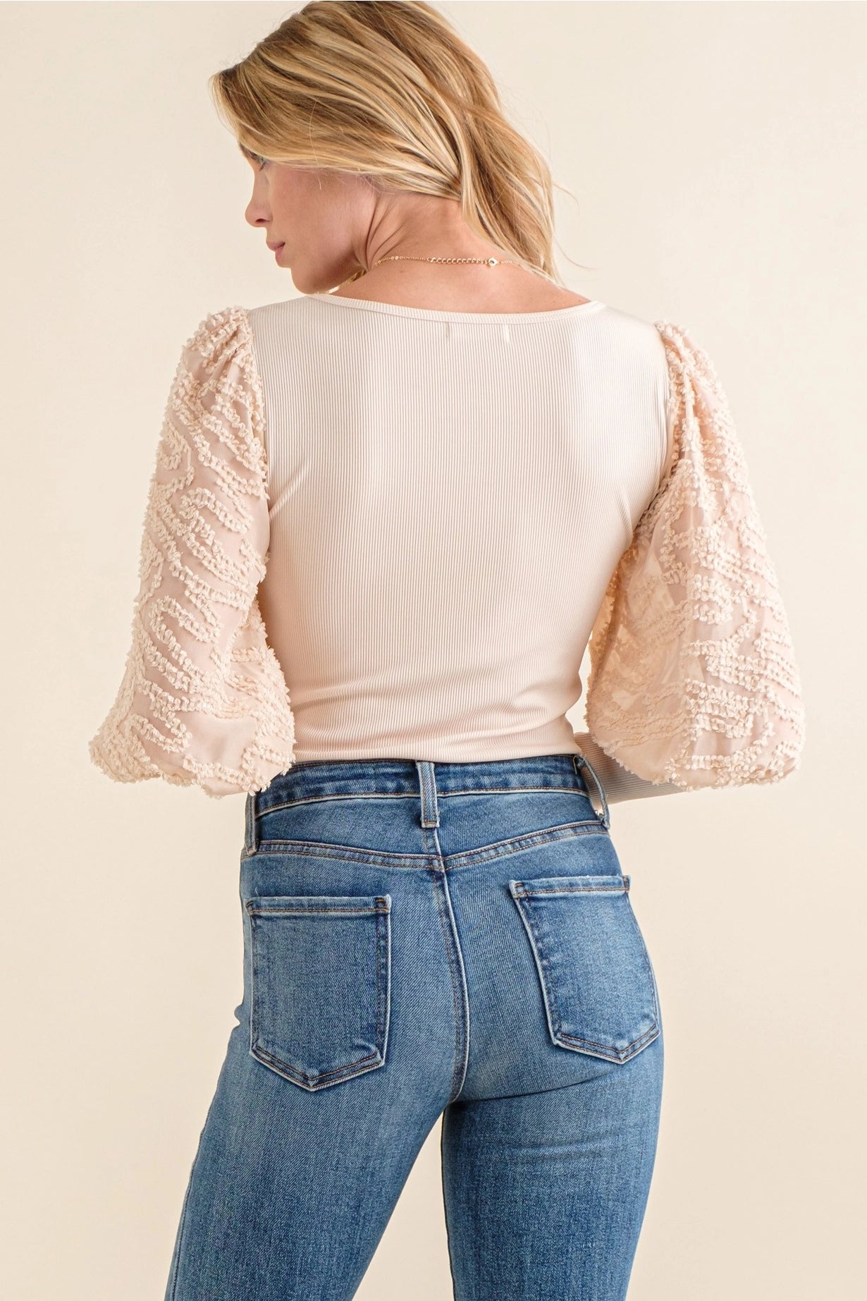 Textured Puff Sleeve Bodysuit