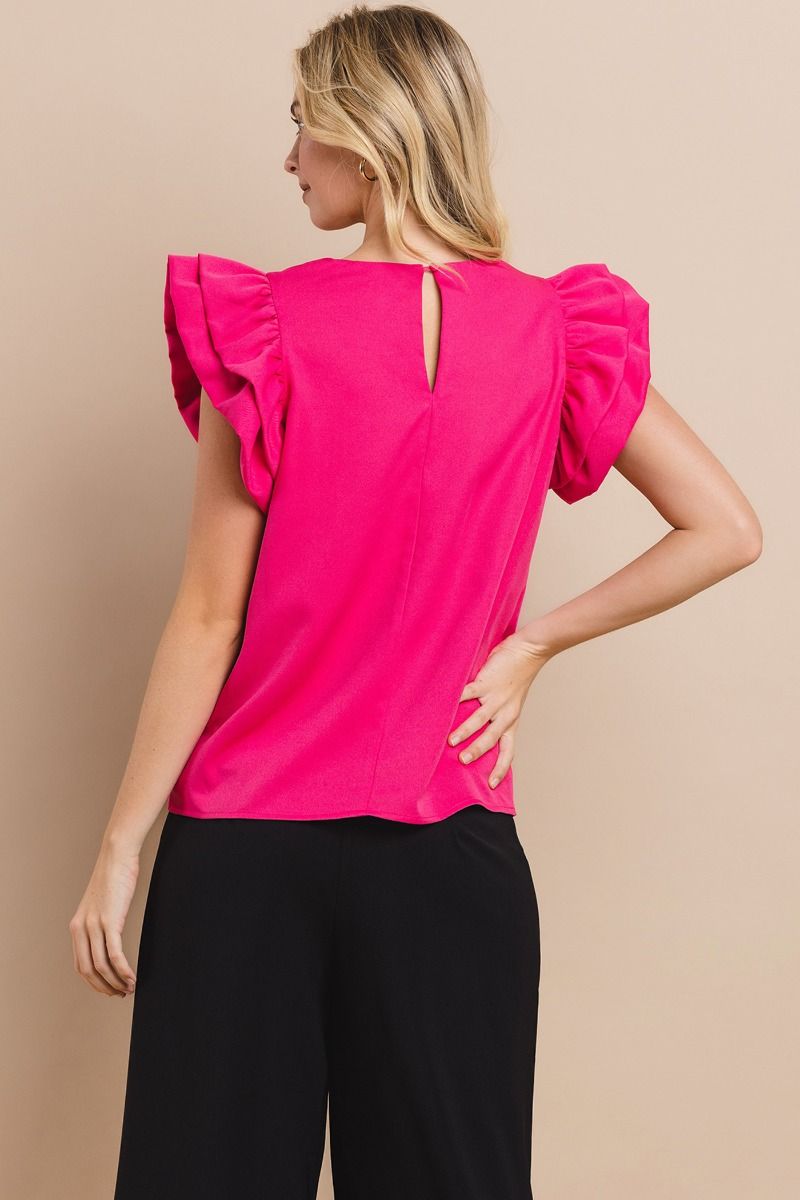 ROUND NECKLINE TOP WITH RUFFLE SLEEVES