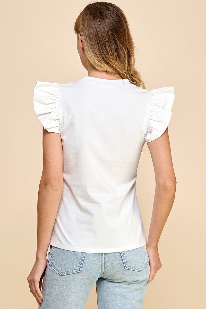 POPLIN RUFFLE SLEEVE TOP