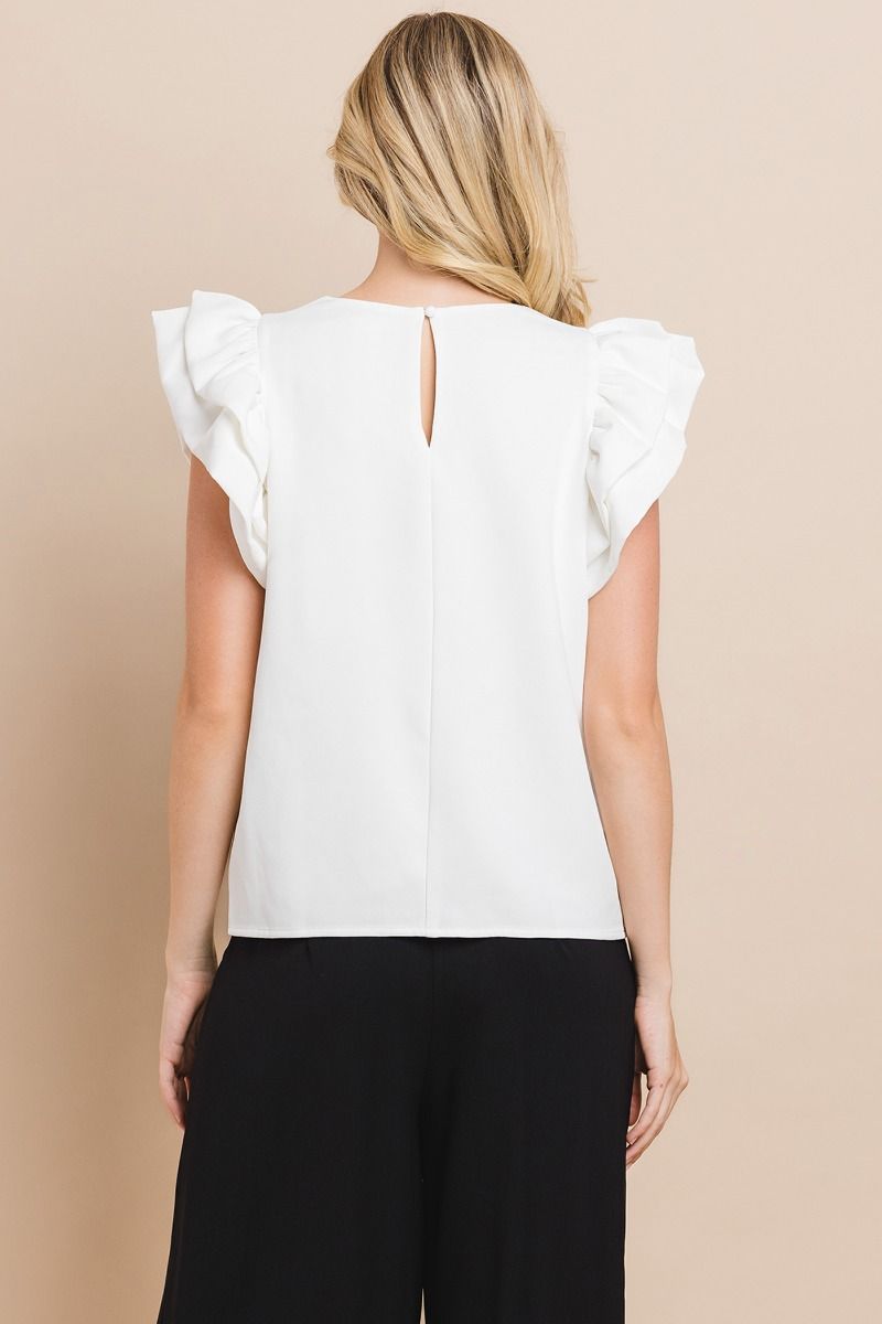 ROUND NECKLINE TOP WITH RUFFLE SLEEVES