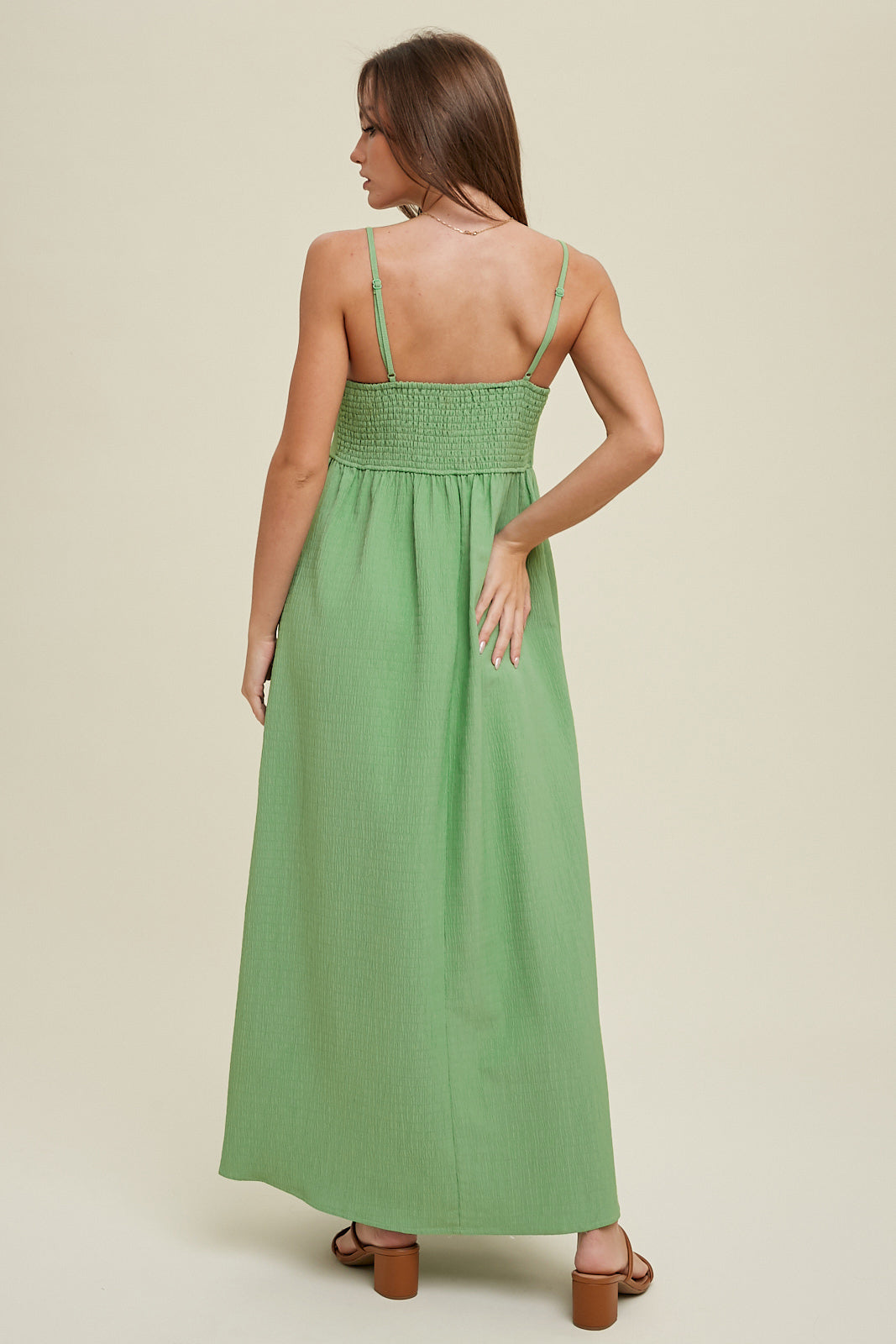 TEXTURED MAXI DRESS WITH SMOCKED BACK