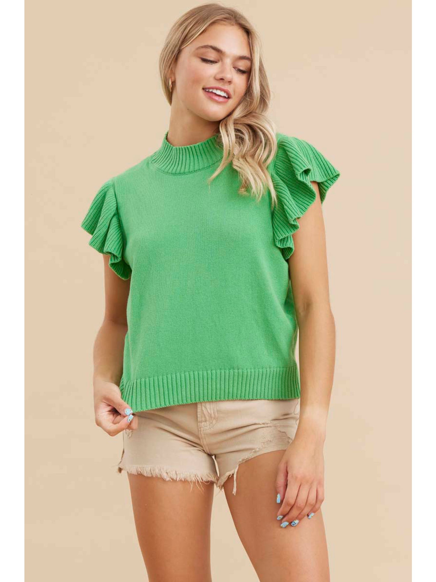 KNIT TOP WITH RUFFLED SLEEVES