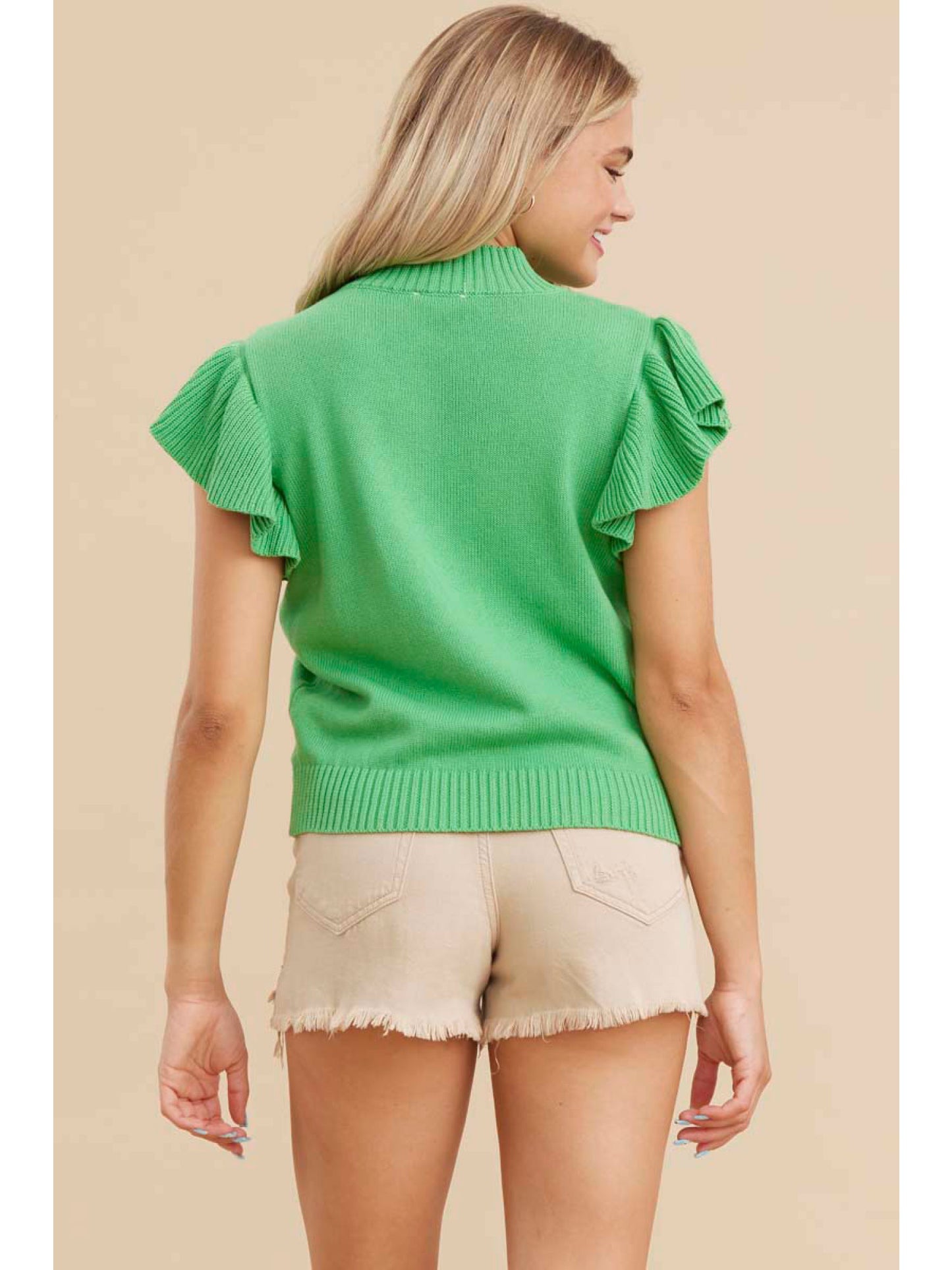 KNIT TOP WITH RUFFLED SLEEVES