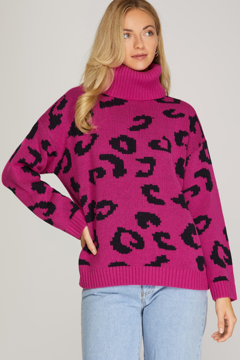 TURTLE NECK LEOPARD SWEATER