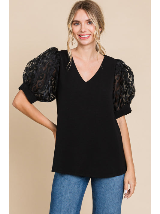 Short Sleeve Cheetah Puff Sleeve