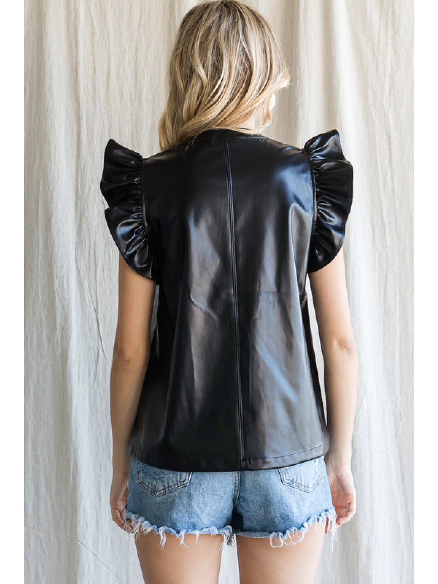 Faux Leather Ruffle Top
