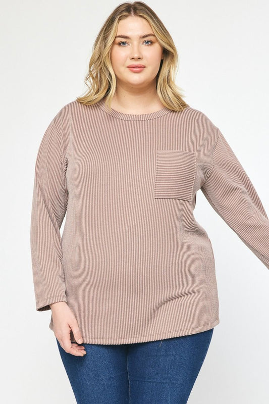 RIBBED LONG SLEEVE TOP-CURVY