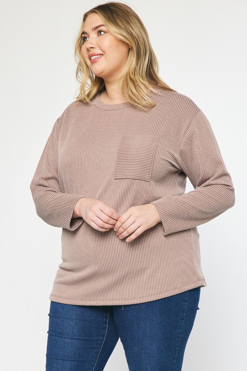 RIBBED LONG SLEEVE TOP-CURVY