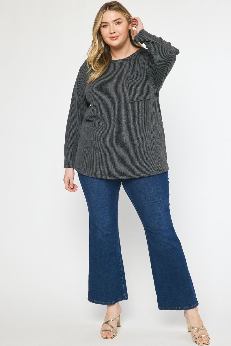 RIBBED LONG SLEEVE TOP-CURVY