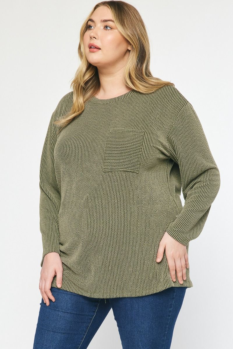 RIBBED LONG SLEEVE TOP-CURVY