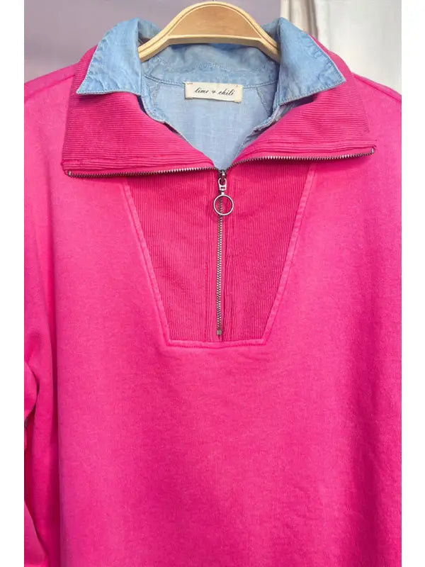 MINERAL WASH  ZIP UP LONG SLEEVE TOP