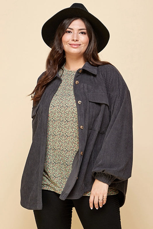 Corduroy Shacket W Pockets Curvy
