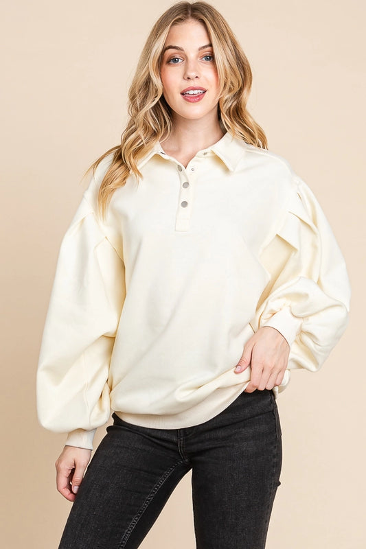 Fleece Pullover Button Down Top