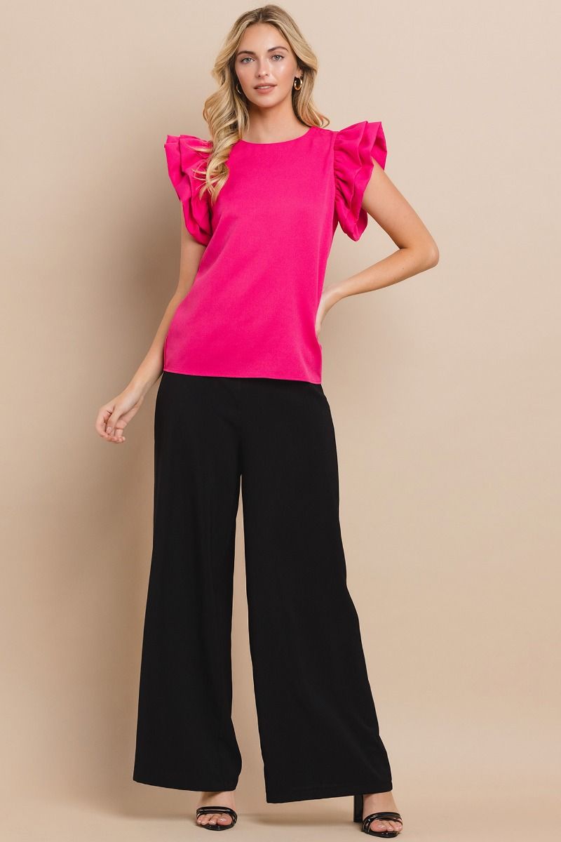 ROUND NECKLINE TOP WITH RUFFLE SLEEVES