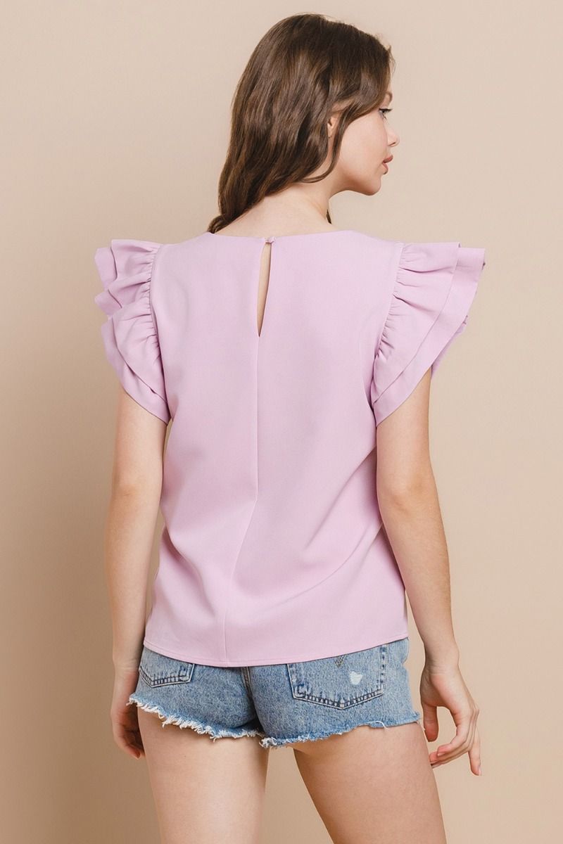 ROUND NECKLINE TOP WITH RUFFLE SLEEVES