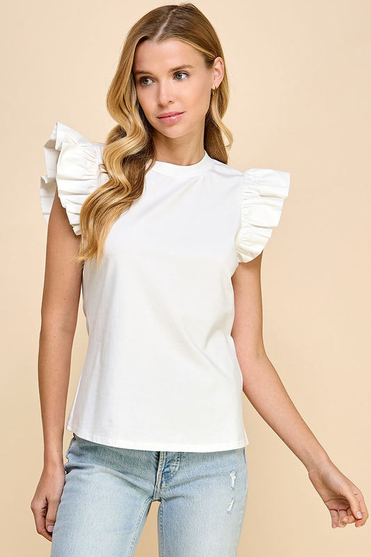 POPLIN RUFFLE SLEEVE TOP