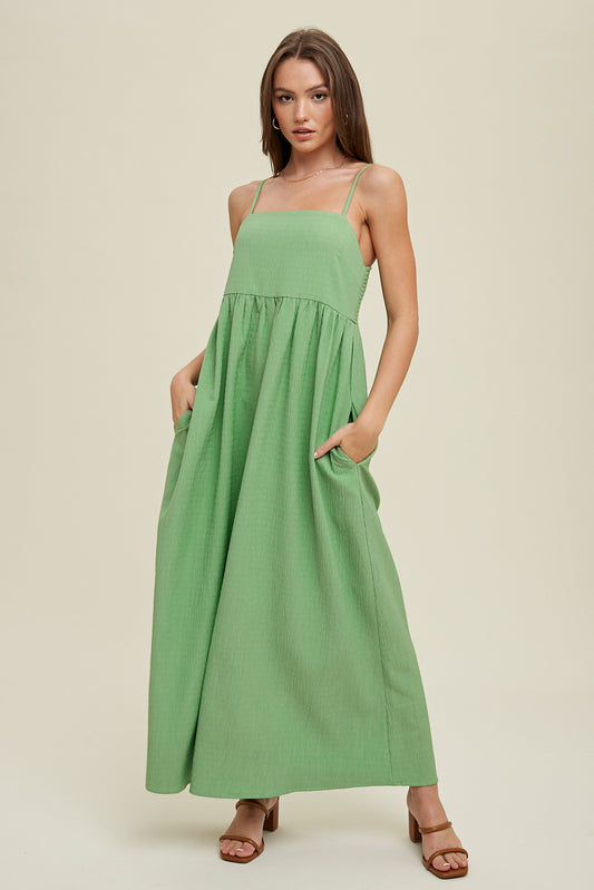 TEXTURED MAXI DRESS WITH SMOCKED BACK