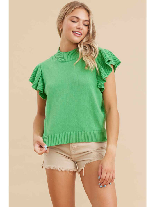 KNIT TOP WITH RUFFLED SLEEVES