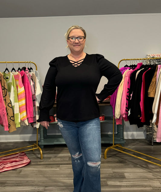 PUFF SLEEVE SMOCKED TOP-CURVY