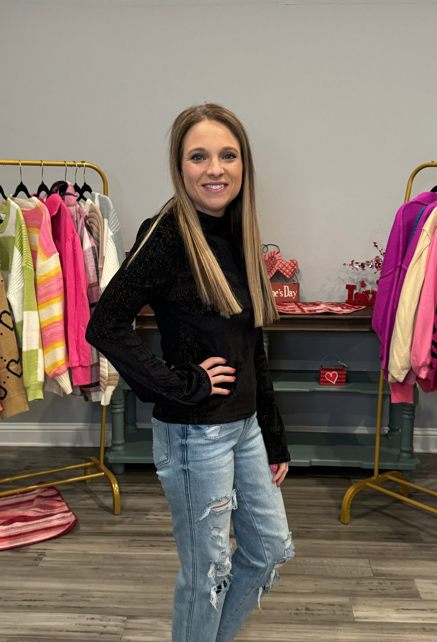 SHIMMER BELL SLEEVE TOP