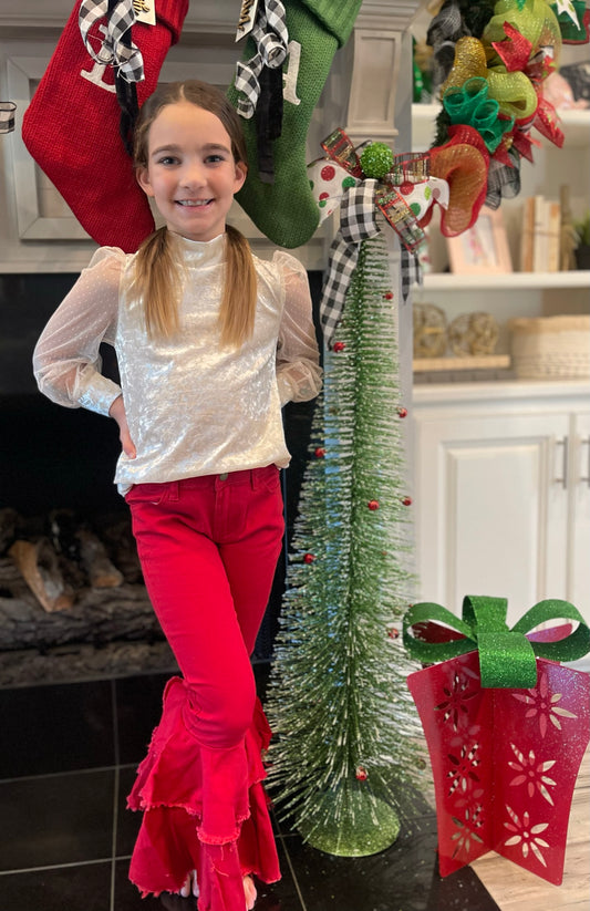 RED RUFFLE BELL BOTTOMS