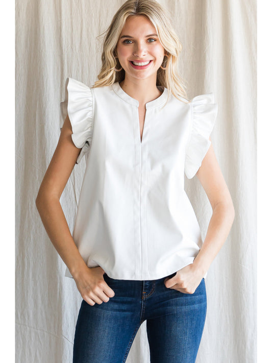 Faux Leather Ruffle Top